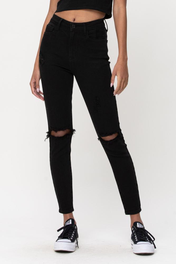 High Rise Ankle Skinny Jeans: BLACK