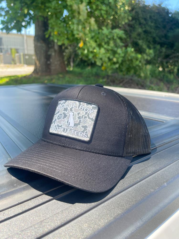 Camo Patch Trucker Hat: BLACK
