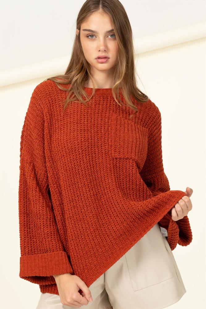 Need A Reason Knit Sweater: RUST