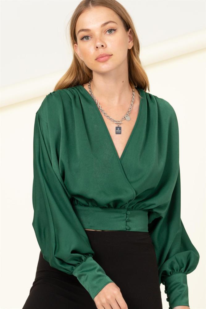 The One I Need V Neck Blouse: GREEN