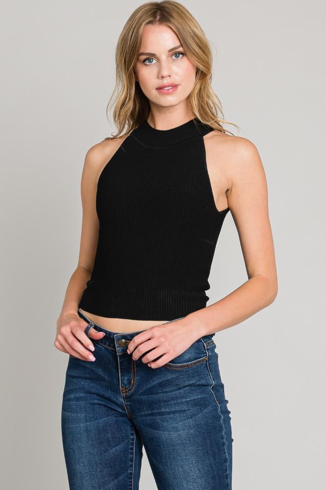 By Your Side Ribbed Mock Neck Halter Top (Item #ATS5997)