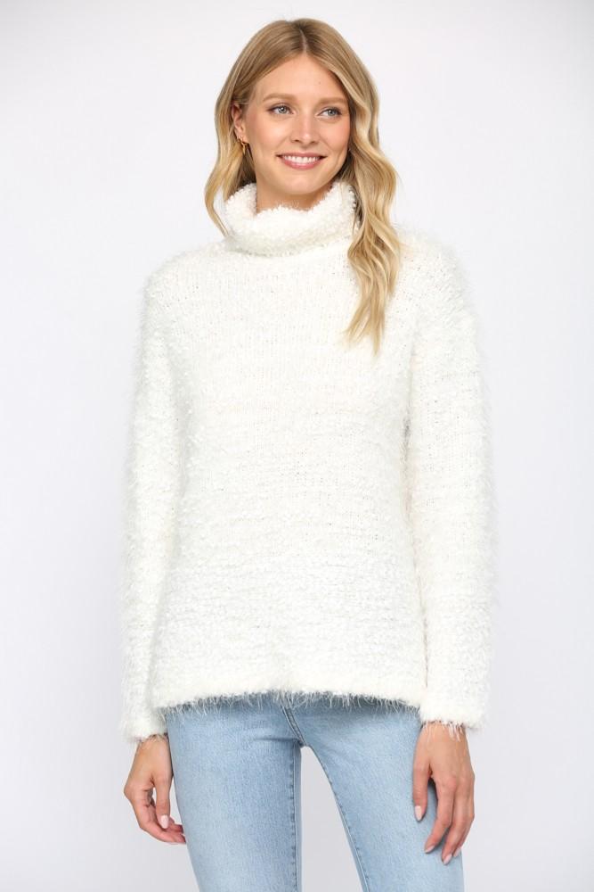 Tille Fuzzy Turtleneck Sweater: IVORY