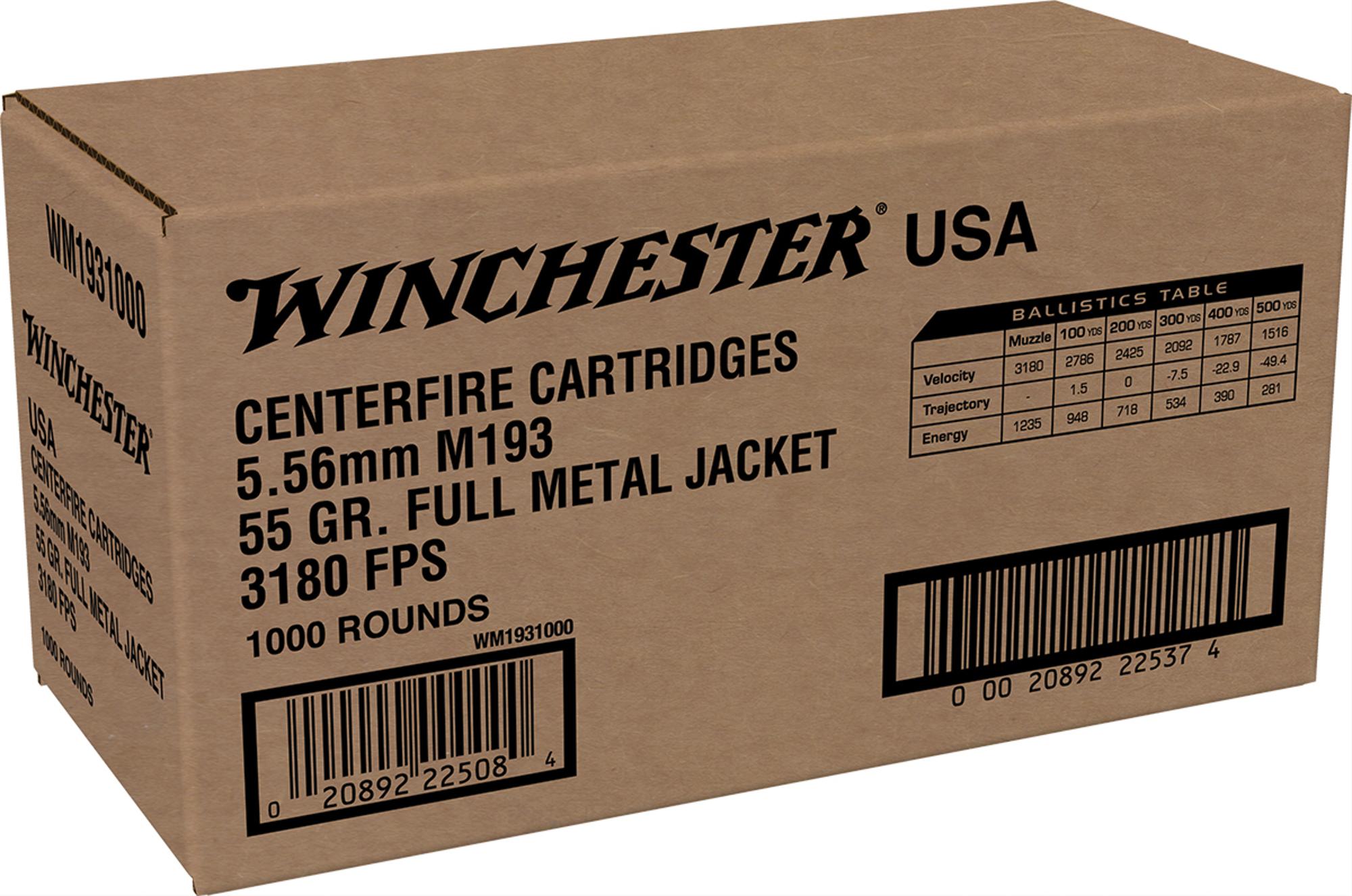 Winchester M193 55gr 5.56 1000rd Case