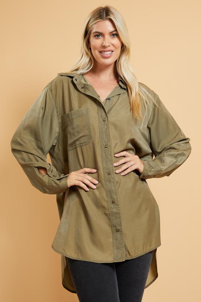 Picture Perfect Oversized Shirt: OLIVE