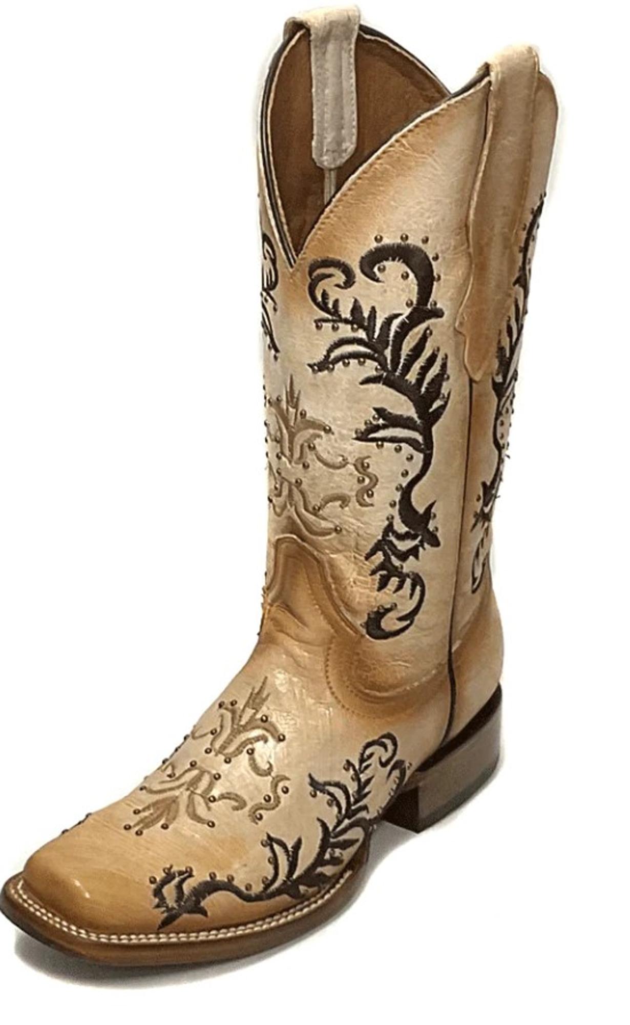 White Brown Embroidery Boots