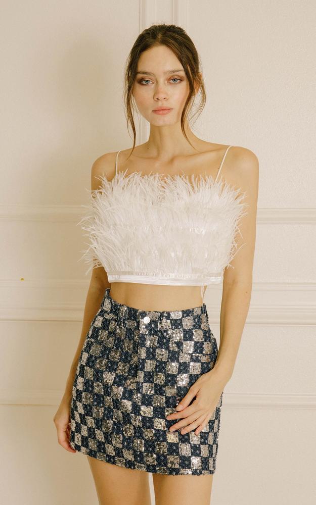 Still Your Girl Feather Crop Top: WHITE