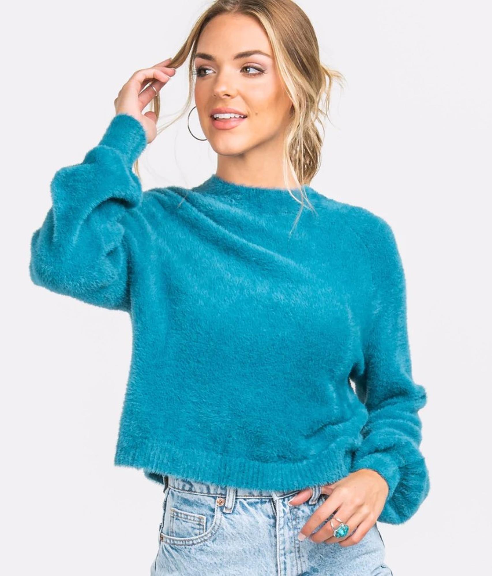Cropped Feather Knit Fuzzy Sweater