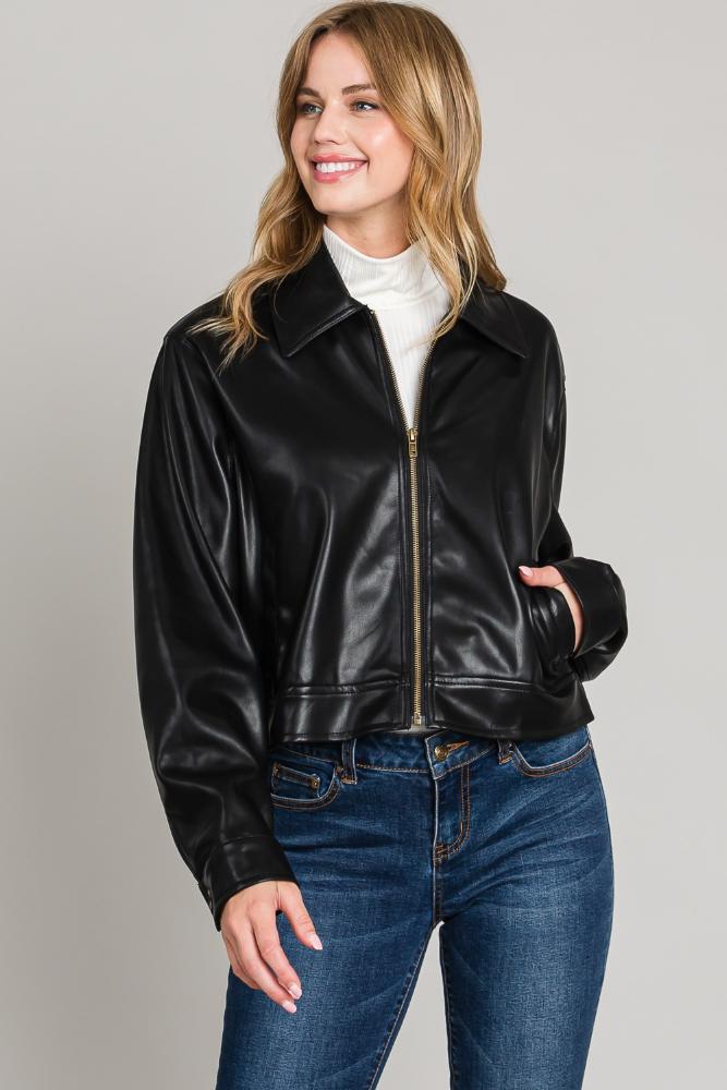 Rock All Night Leather Jacket: BLACK