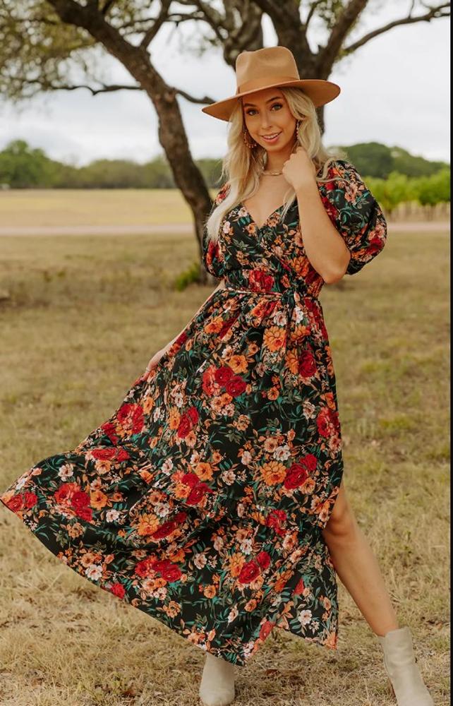 Sydney Puff Sleeve Floral Maxi Dress: VIOLA