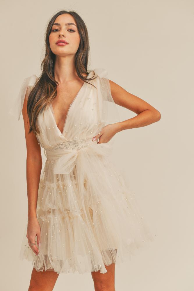 She`s The One Pearl Tulle Dress: CREAM
