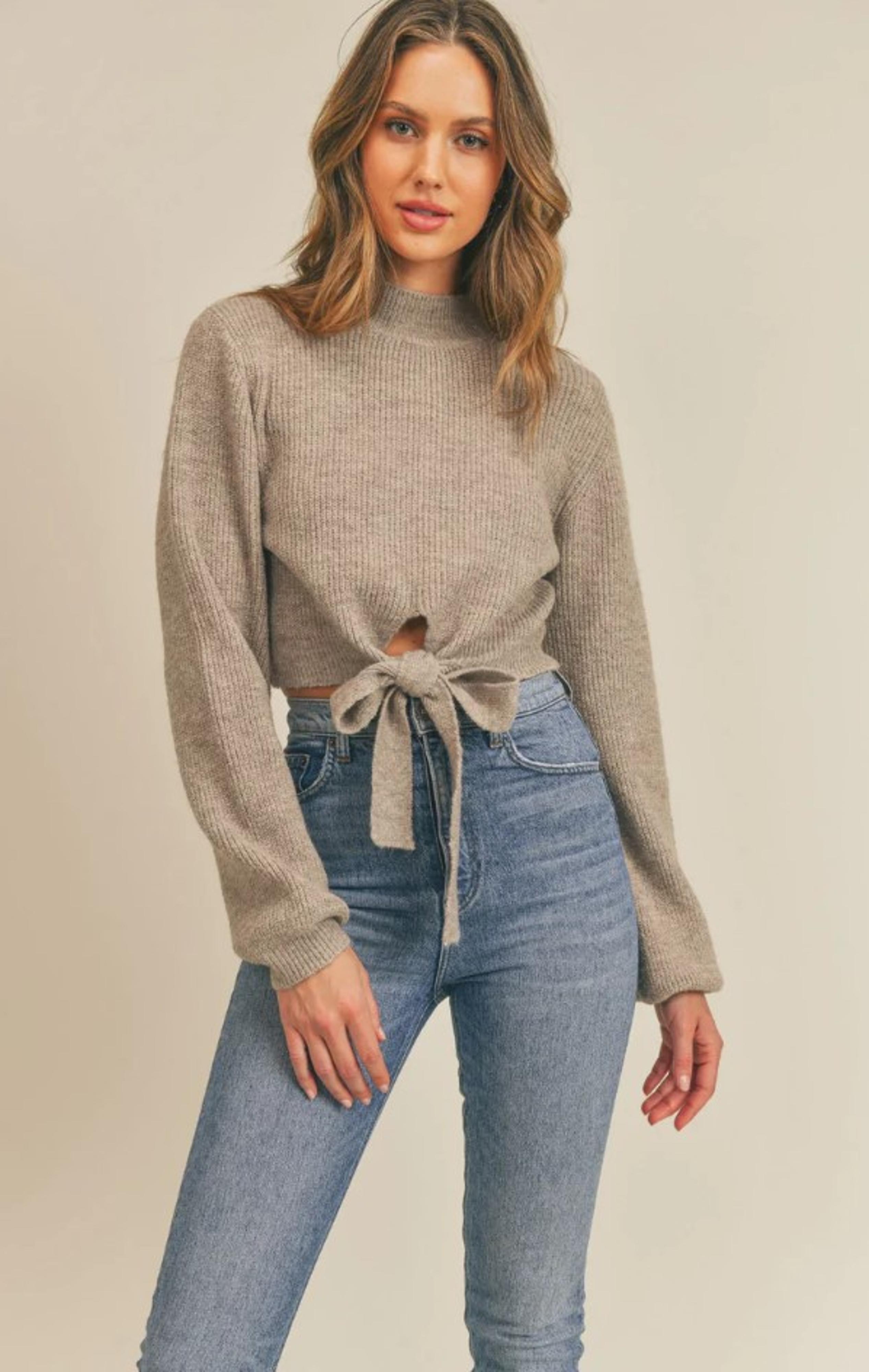  Quite Alright Cropped Ribbon Detail Sweater