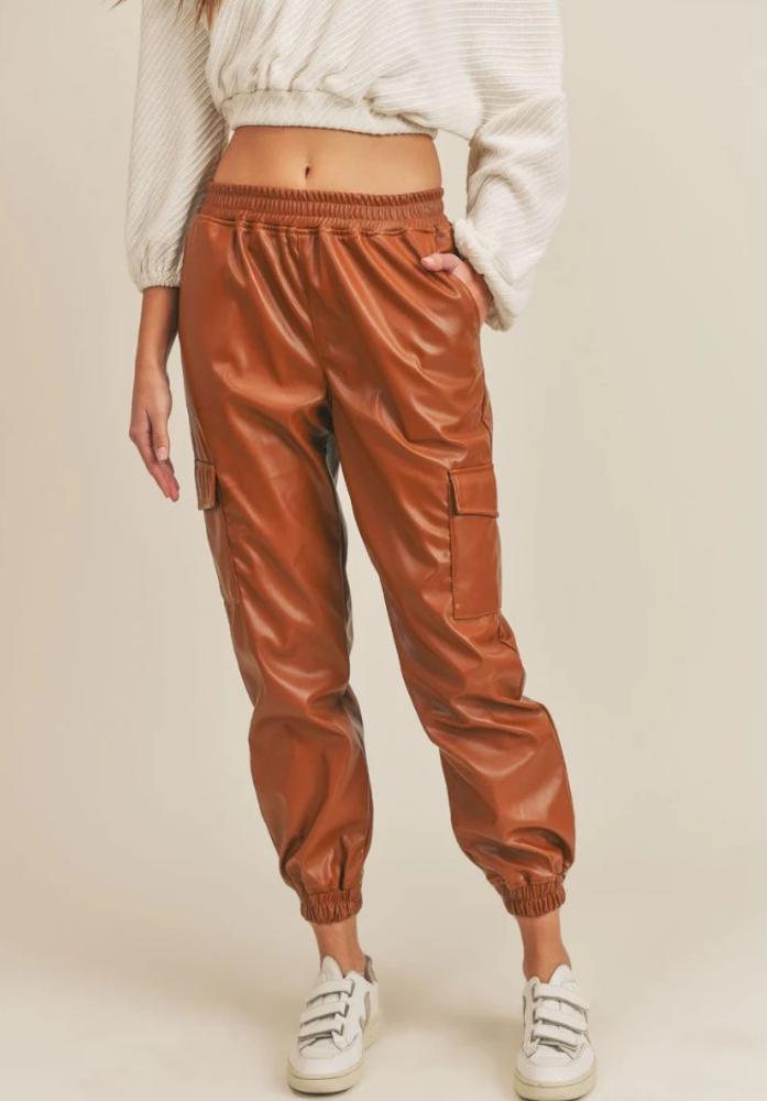 Make A Way Leather Joggers: COGNAC