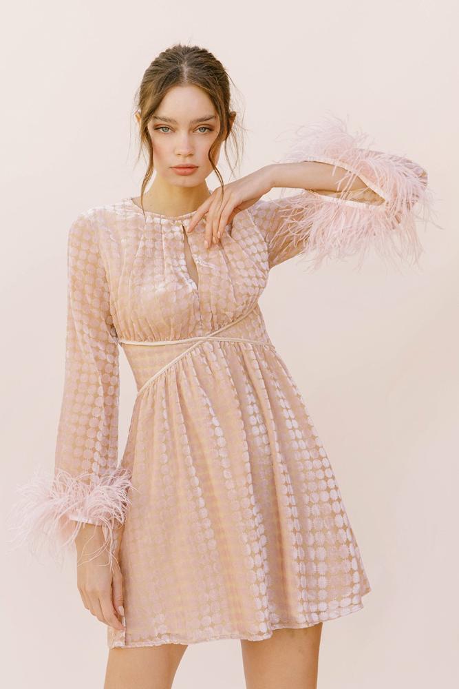 Make Me Believe Feather Detail Dress: APRICOT