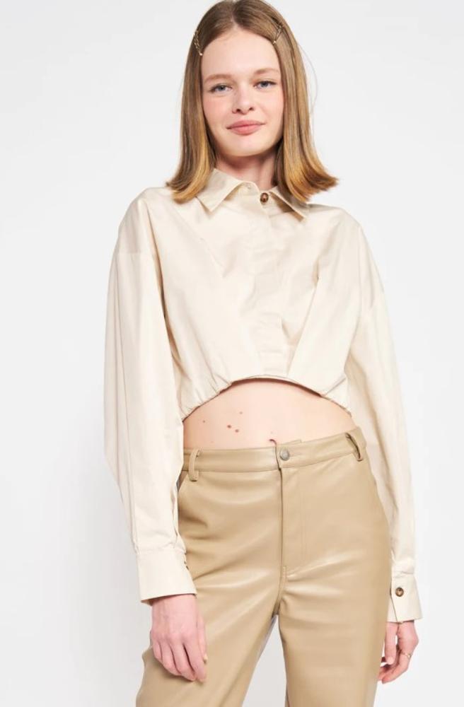 Last Chance At Love Cropped Button Down Top: NATURAL