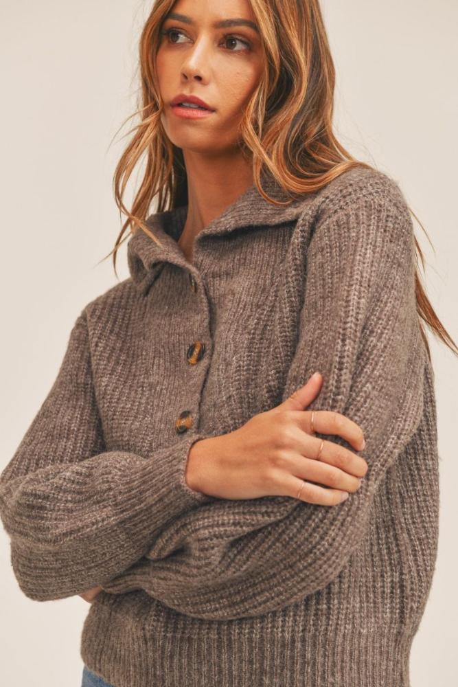 Staying In Puff Sleeve Sweater: BROWN