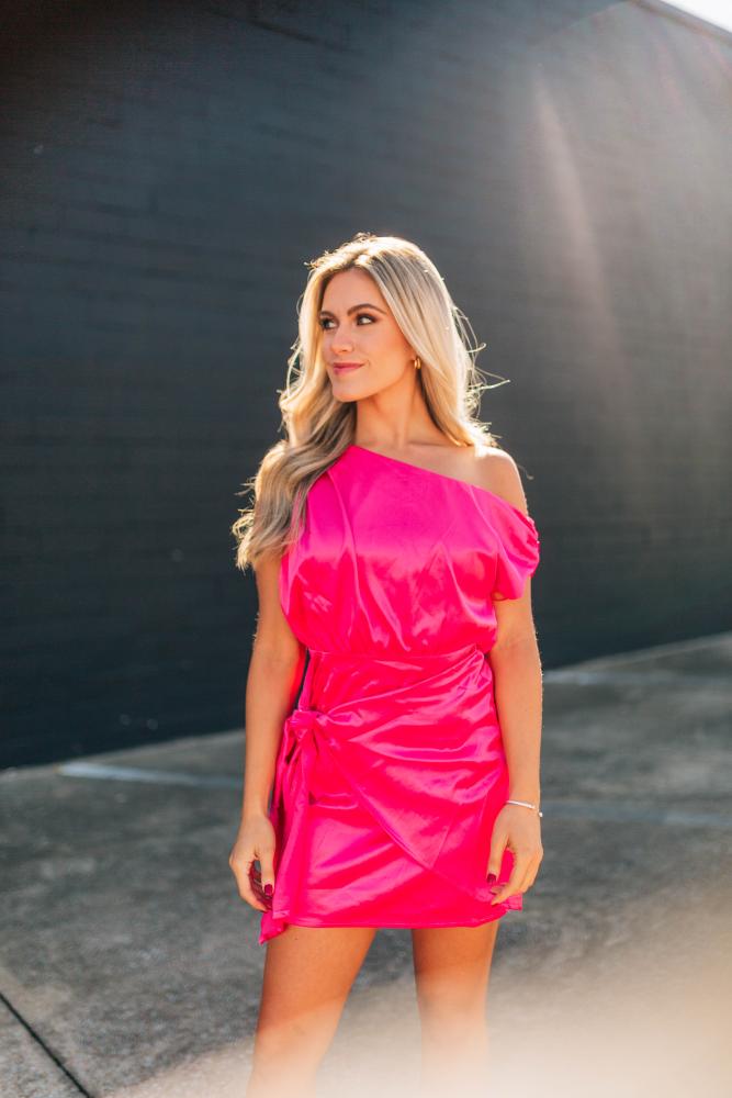 Meant For You Front Tie Dress: FUCHSIA