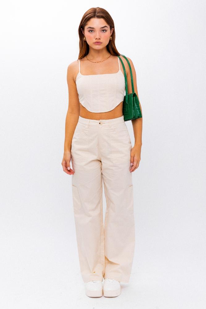 Knowing You Wide Leg Cargo Pants: CREAM