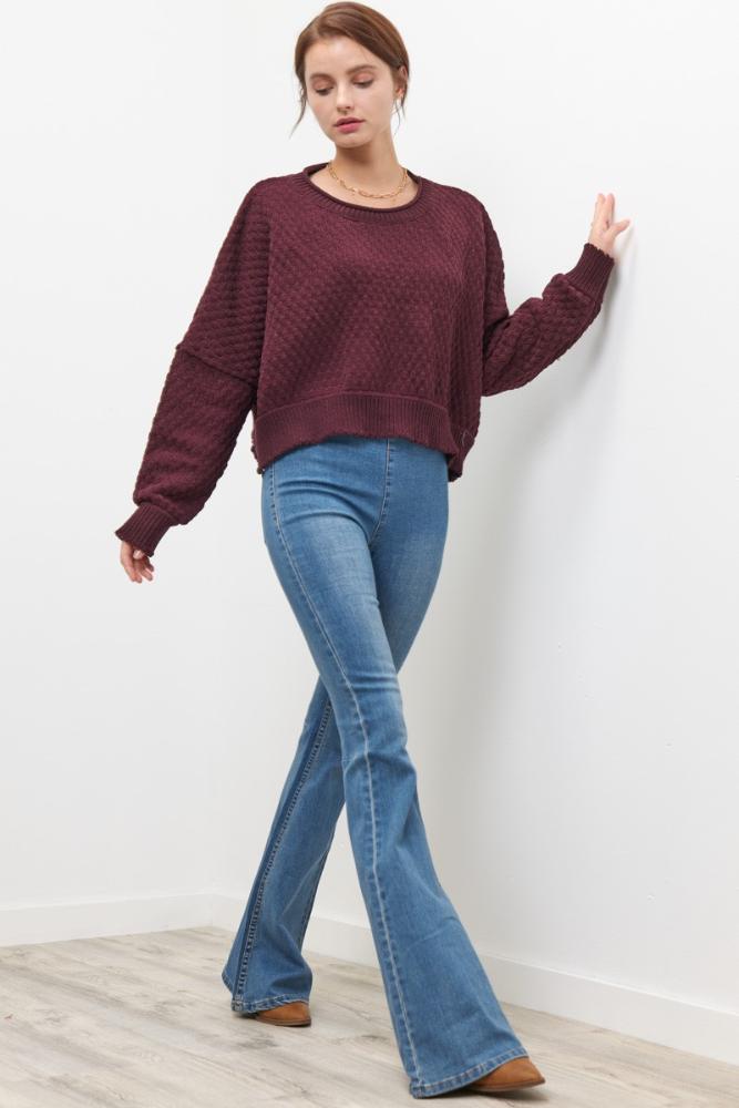 Stay True Cropped Sweater: BURGUNDY