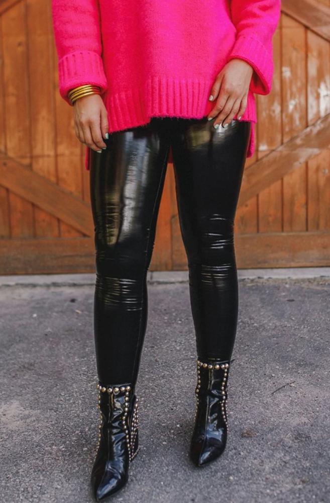 Paulina Leather Leggings: BLACK