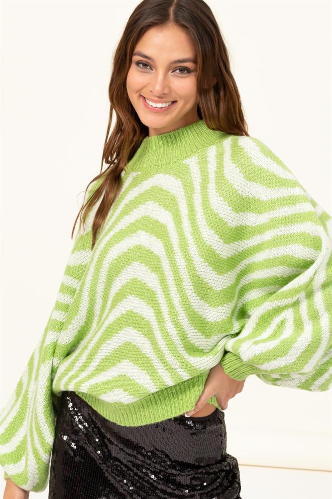 Pretty On Point Patterned Sweater: LIME