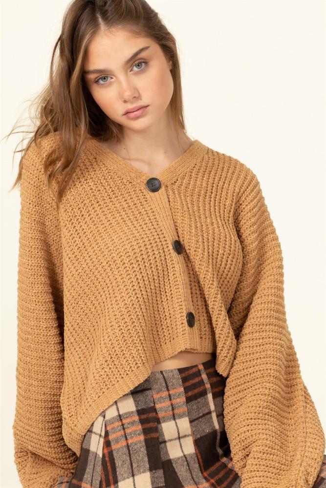 One More Round Sweater With Buttons: TAUPE