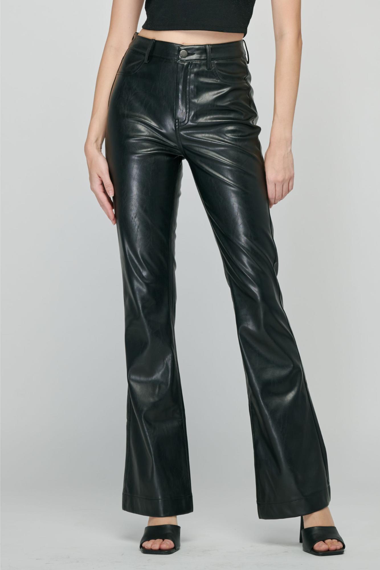 The Carla Leather High Rise Flare Pants
