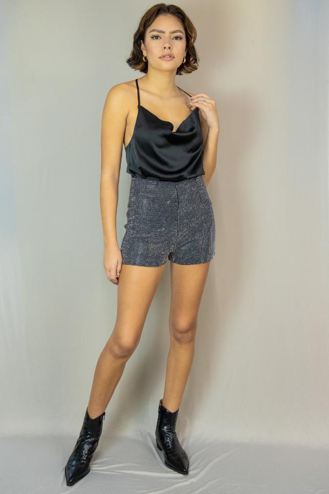 Stand Out Rhinestone Detail Shorts: BLACK